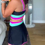 Mirela – Costum de baie elegant în trei piese, cu blocuri de culoare