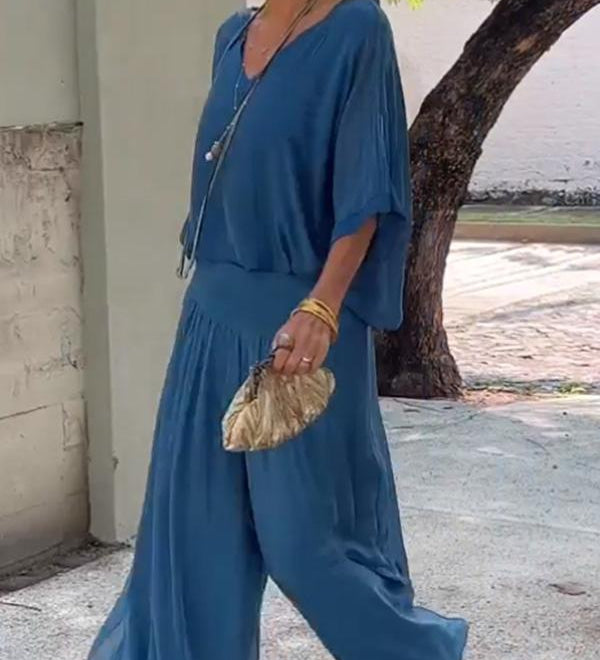 Larisa – Compleu Chic Estival Cu Pantaloni Fluizi