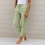Maylora | Pantaloni Relaxați din In cu Șnur