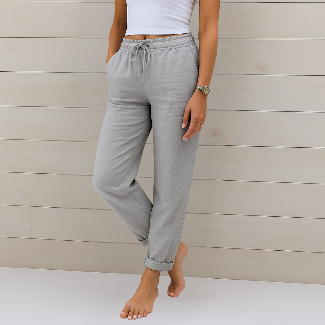 Maylora | Pantaloni Relaxați din In cu Șnur