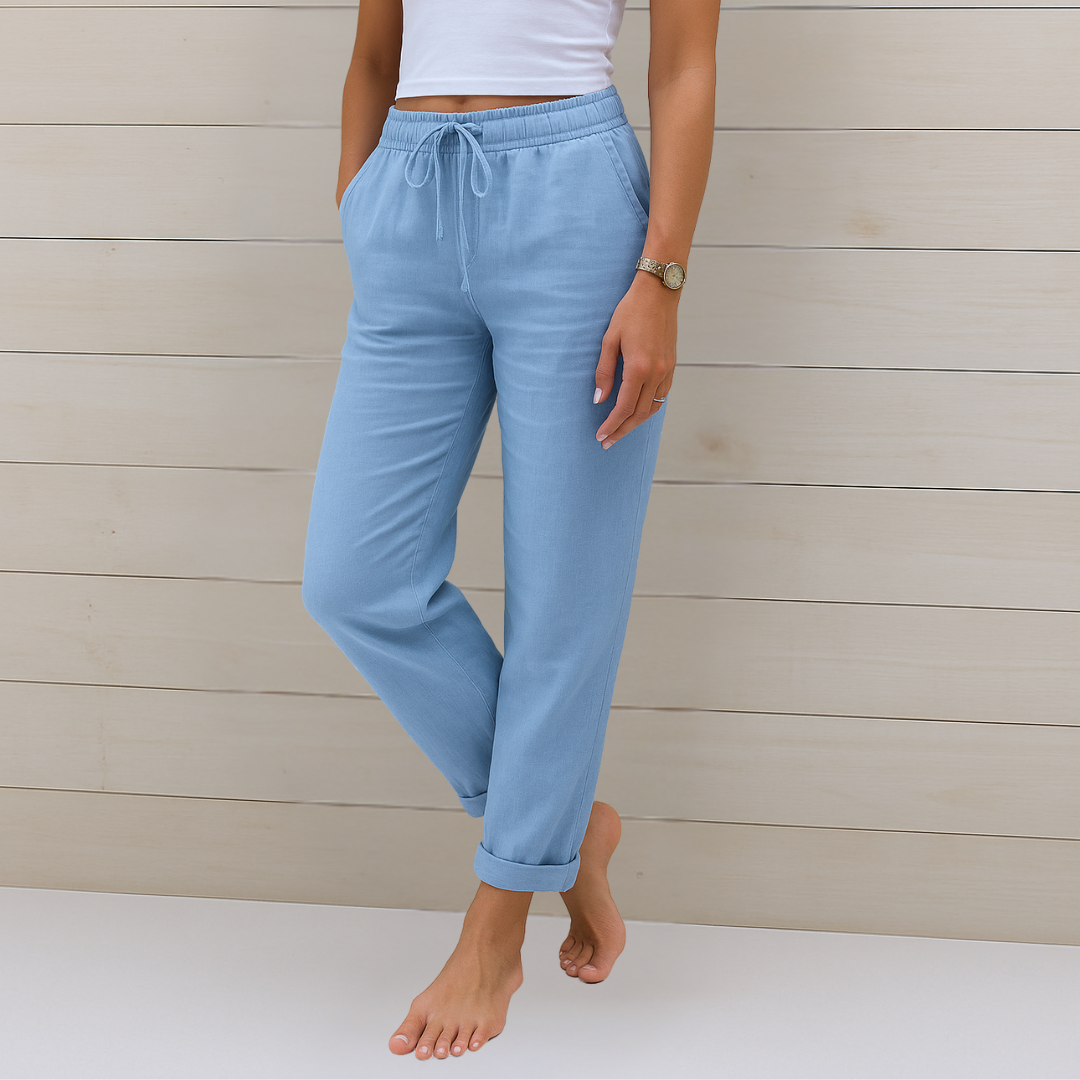 Maylora | Pantaloni Relaxați din In cu Șnur