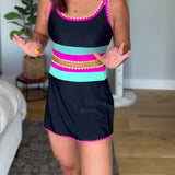 Mirela – Costum de baie elegant în trei piese, cu blocuri de culoare