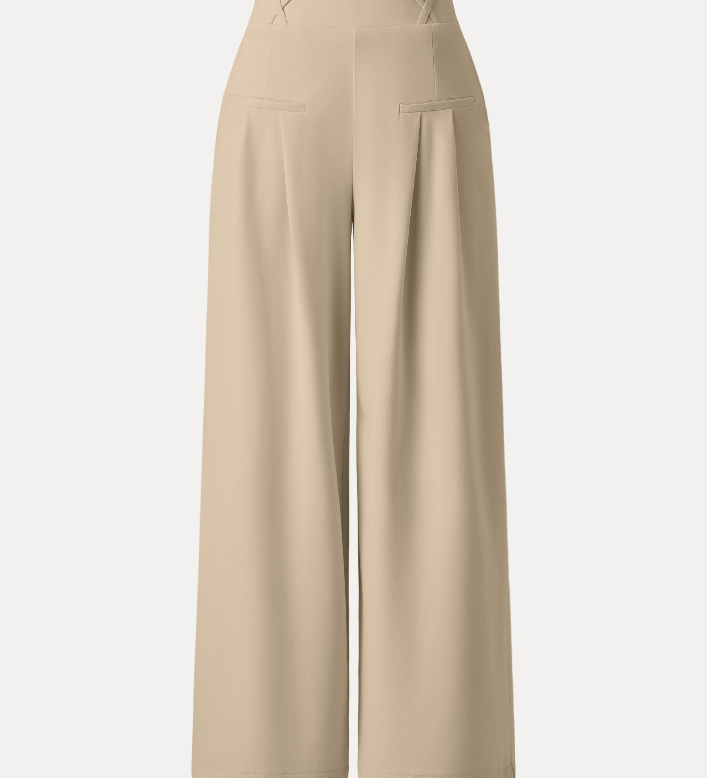 Pantaloni largi cu talie medie, din material Ponte de bambus fluid, cu buzunare.