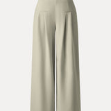 Pantaloni largi cu talie medie, din material Ponte de bambus fluid, cu buzunare.