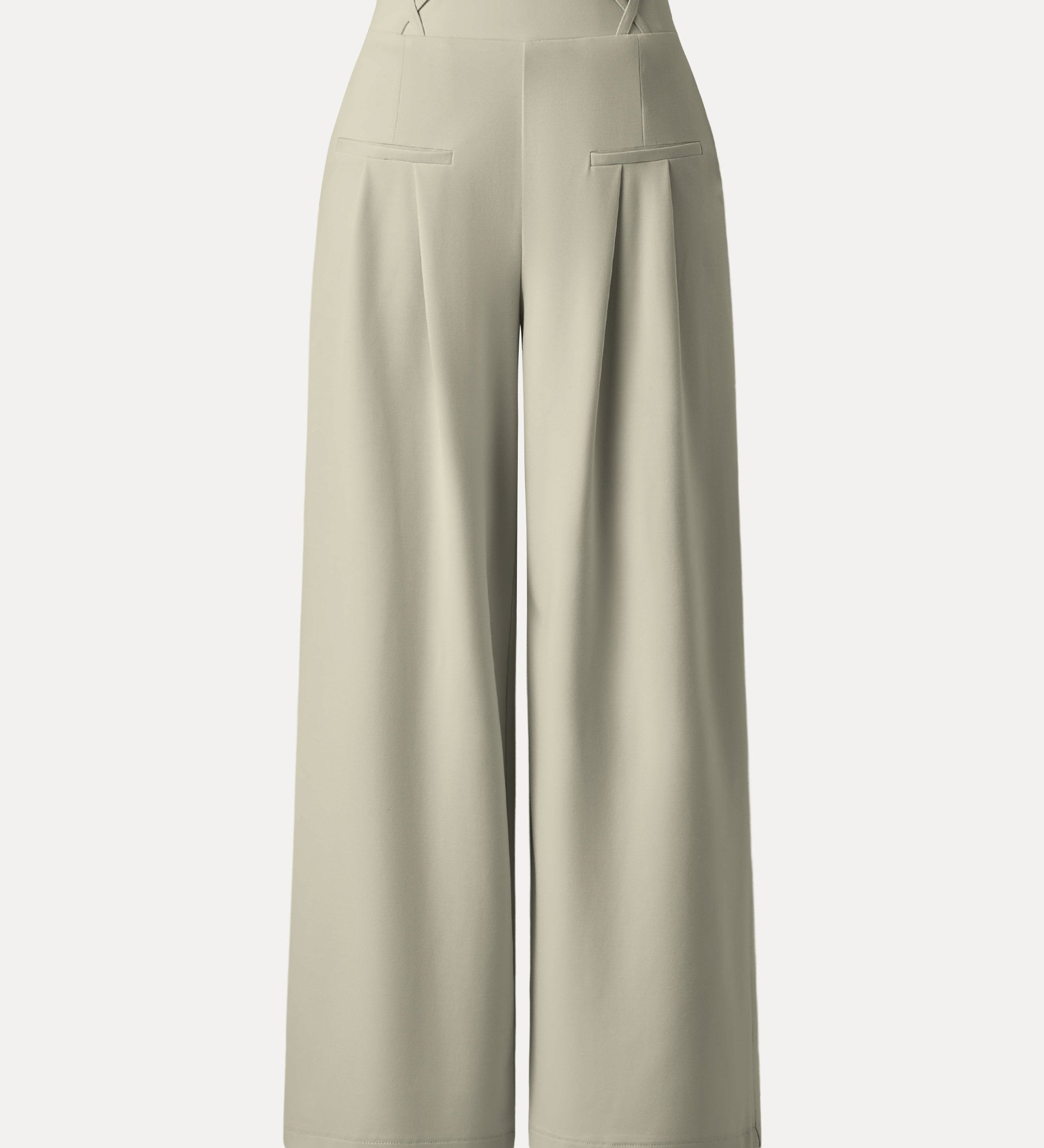 Pantaloni largi cu talie medie, din material Ponte de bambus fluid, cu buzunare.