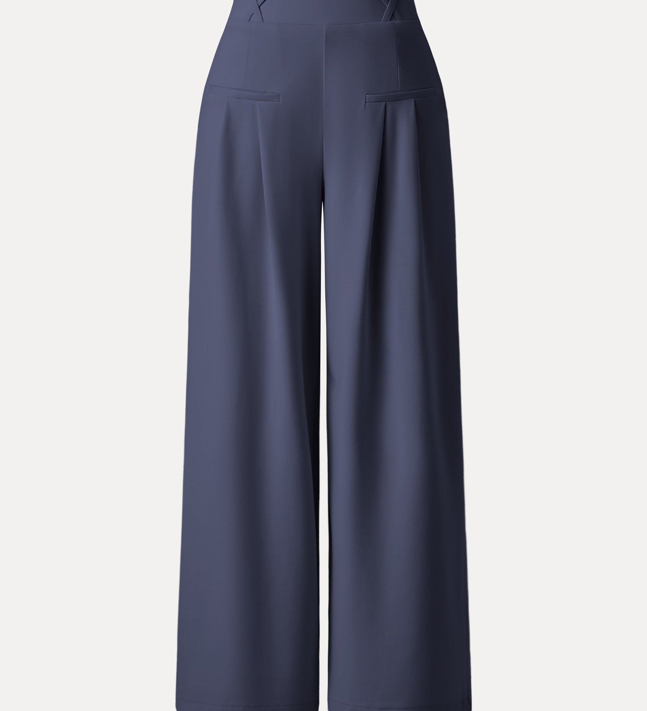 Pantaloni largi cu talie medie, din material Ponte de bambus fluid, cu buzunare.