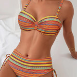 Roza – Costum de baie din două piese cu imprimeu în dungi