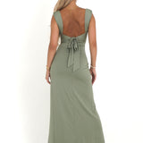 Ramona – Rochie maxi verde cu croi sculptat