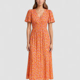 Sabina – Rochie maxi cu flori și volane