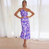 Viktoria – Rochie maxi asimetrică cu model floral