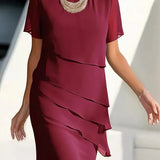 Juna – Rochie Midi din Chiffon Stratificată, Feminină și Elegantă