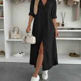 Clara – Rochie cămașă maxi fluidă