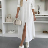 Clara – Rochie cămașă maxi fluidă