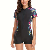 Ortansa – Costum de baie cu mânecă scurtă și imprimeu geometric