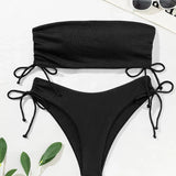 Patricia – Set Bikini Bandeau cu Textură și Fundițe Laterale
