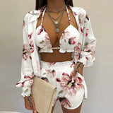 Felicia – Set bikini 3 piese: top triunghi, pantaloni scurți și bluză