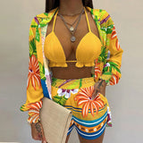 Felicia – Set bikini 3 piese: top triunghi, pantaloni scurți și bluză