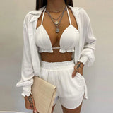 Felicia – Set bikini 3 piese: top triunghi, pantaloni scurți și bluză
