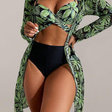 Carmen – Set Bikini Tropical 3-Piese cu Îmbrăcăminte de Acoperire