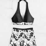Clementina – Set Bikini cu Top Halter și Șorturi cu Talie Înaltă