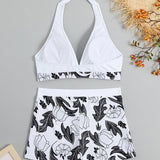 Clementina – Set Bikini cu Top Halter și Șorturi cu Talie Înaltă