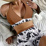 Clementina – Set Bikini cu Top Halter și Șorturi cu Talie Înaltă