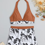 Clementina – Set Bikini cu Top Halter și Șorturi cu Talie Înaltă