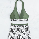 Clementina – Set Bikini cu Top Halter și Șorturi cu Talie Înaltă