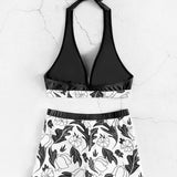 Clementina – Set Bikini cu Top Halter și Șorturi cu Talie Înaltă