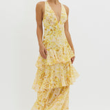 Faye – Rochie Midi de Damă Elegantă cu Volane și Spate Deschis