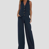 Jessica - Set Vestă cu Nasturi și Pantaloni Largi