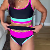 Mirela – Costum de baie elegant în trei piese, cu blocuri de culoare