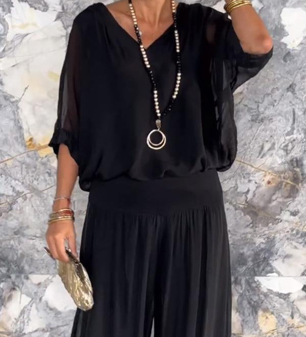 Larisa – Compleu Chic Estival Cu Pantaloni Fluizi