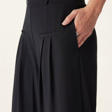 Pantaloni largi cu talie medie, din material Ponte de bambus fluid, cu buzunare.
