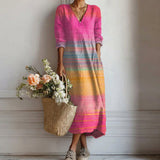 Maria – Rochie Artistică cu Dungi Multicolore