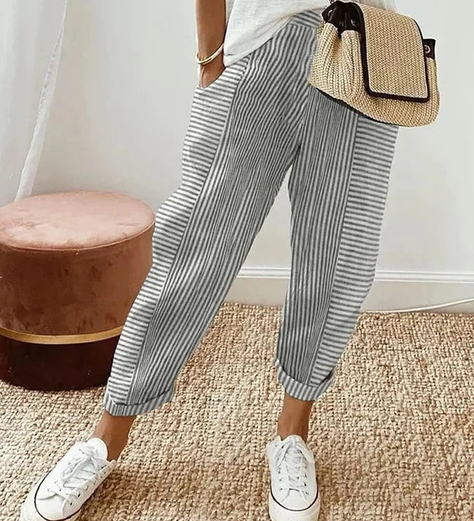 Celia | Pantaloni din Bumbac Rayat Clasic