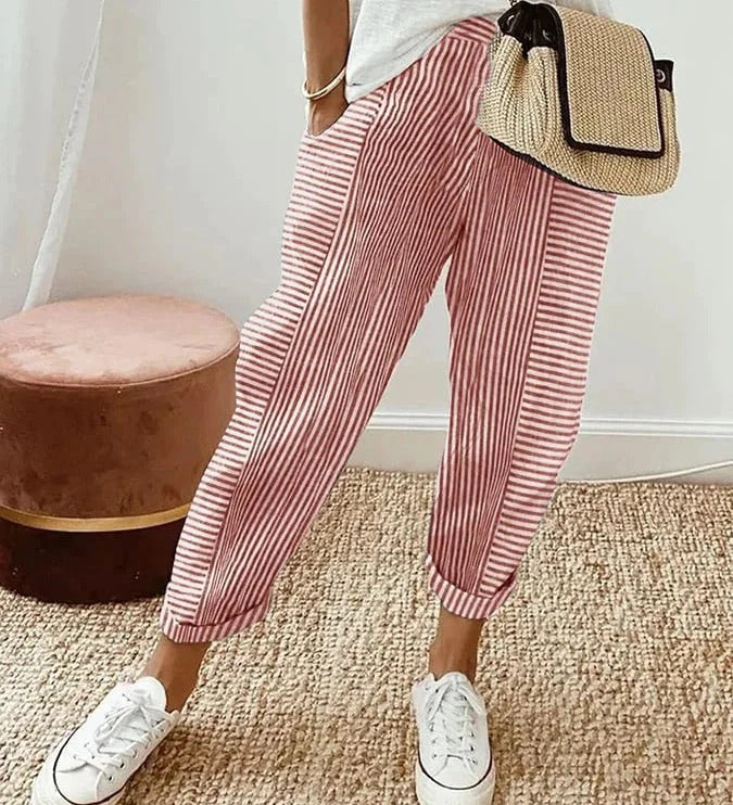 Celia | Pantaloni din Bumbac Rayat Clasic