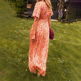 Sabina – Rochie maxi cu flori și volane