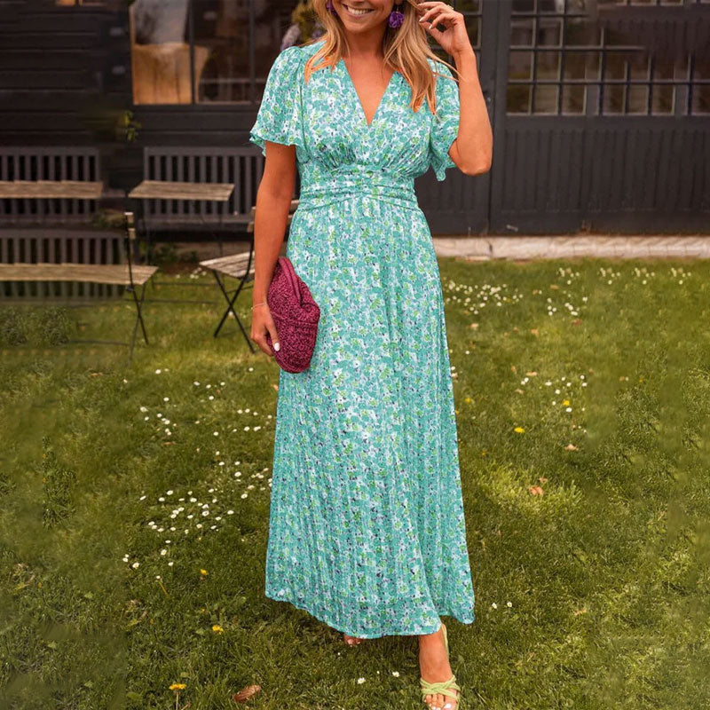 Sabina – Rochie maxi cu flori și volane