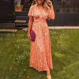 Sabina – Rochie maxi cu flori și volane