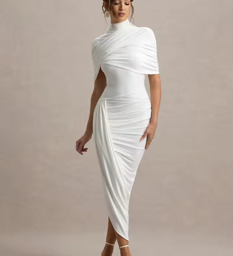 Taylor - Rochie Maxi Asimetrică cu Pelerină