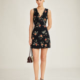 Sofia - Rochie Mini Florală Neagră